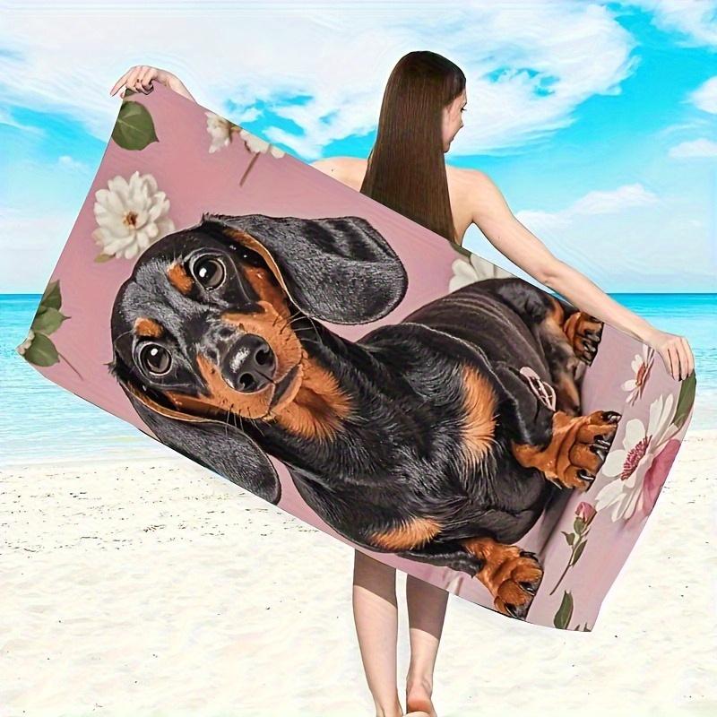 Herbst Outfit Dackel Ahornblatt Cartoon Strandtuch Dünnes Mikrofaser Stoff Passend Zum Meeresurlaub Entspannende Momente