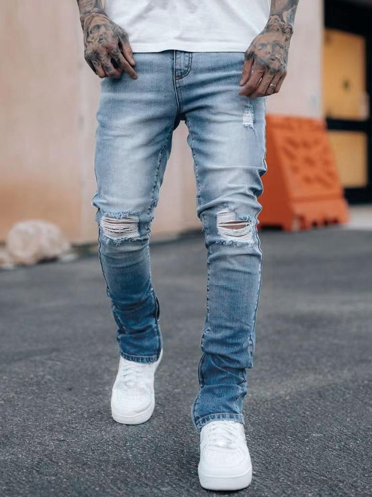 Fußoffener Reißverschluss Hohe Qualität 4 Farben Wasser-Ripped Jeans Herren Gerade Hosen