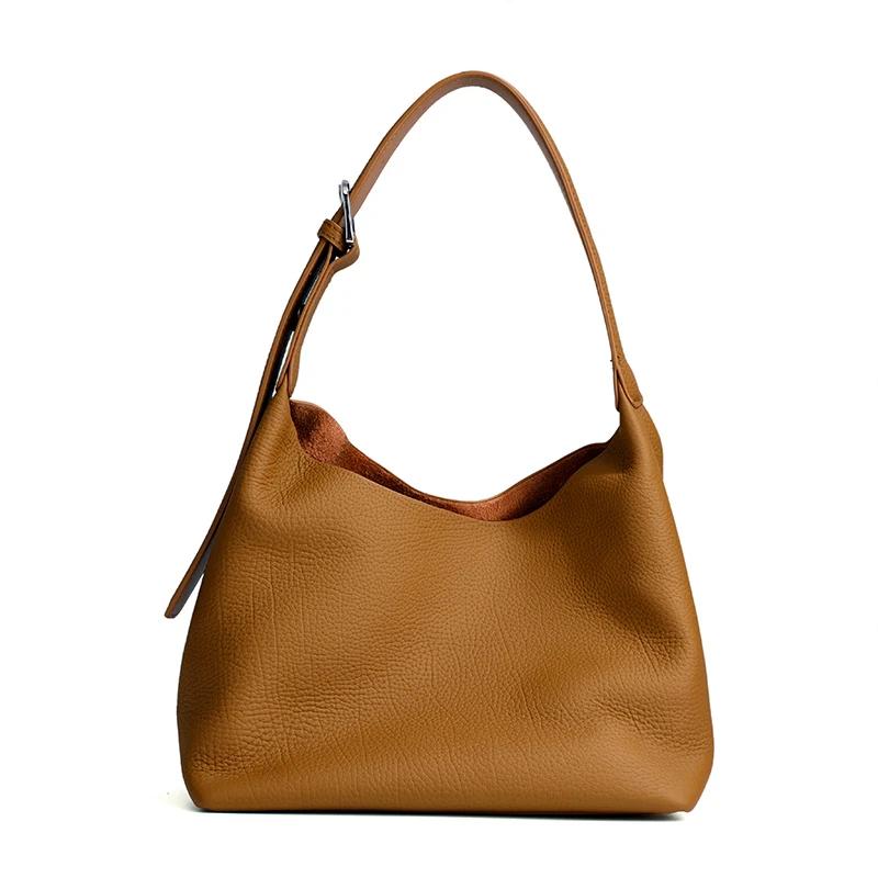 

Ladies Fashi Luxury Designer Handbags Female Retro Popular Real Cowhide Shoulder Bag Women s Soft Cow Leather Underarm Bags 22x14x21cm коричневый