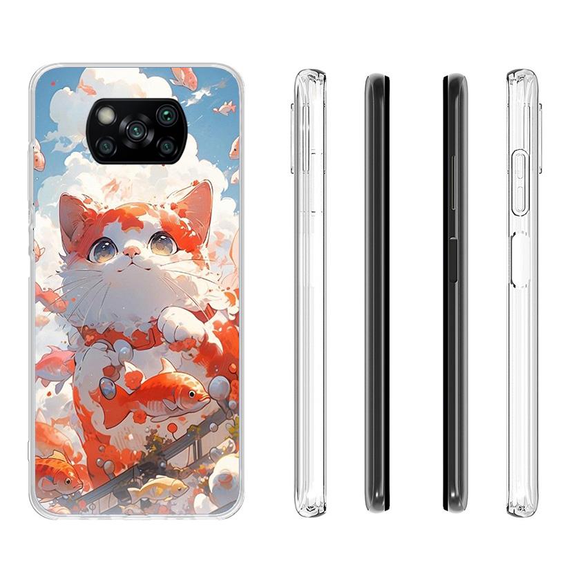Cartoon Cute Cat Fish Aesthetic Cover Phone Case For Xiaomi Poco F7 Ultra X7 X6 X5 Pro M7 Redmi 15C 15 13C 13 12C 12 10C 10 9A 9