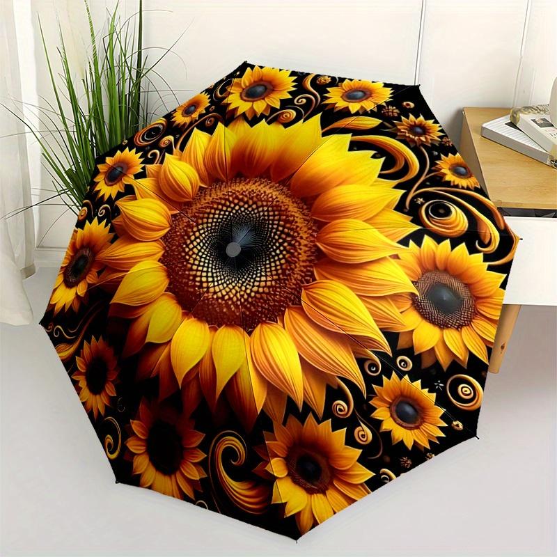 1pc Sunflower Mandala Automatic Open/Close Umbrella, Portable Folding Umbrella for Everyday Use Yy250826075