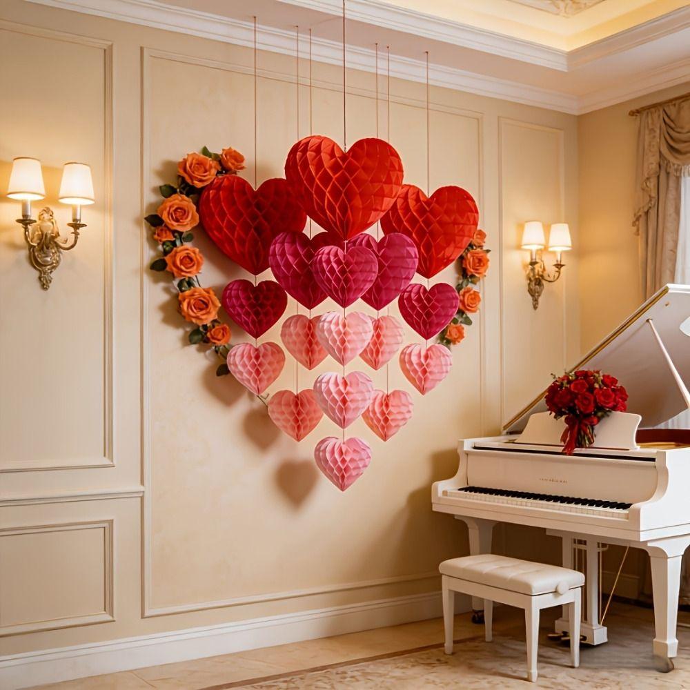 5 Pcs Set Red Pink Colors Honeycomb Party Decorations Hanging Paper Pom-Poms Birthday Party Decor