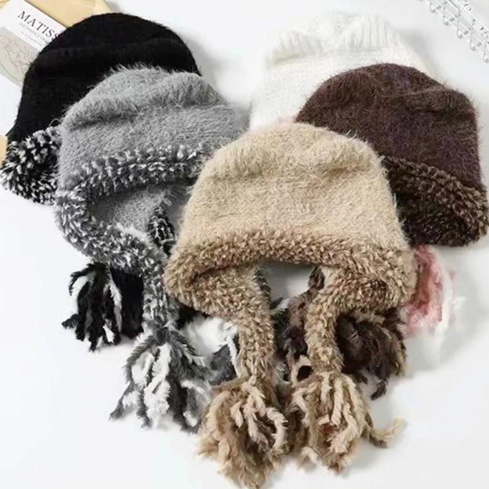 Cute Edge Winter Hat Ear Protection Warm Knitted Woolen Hat Windproof Thermal Beanie Cap Winter