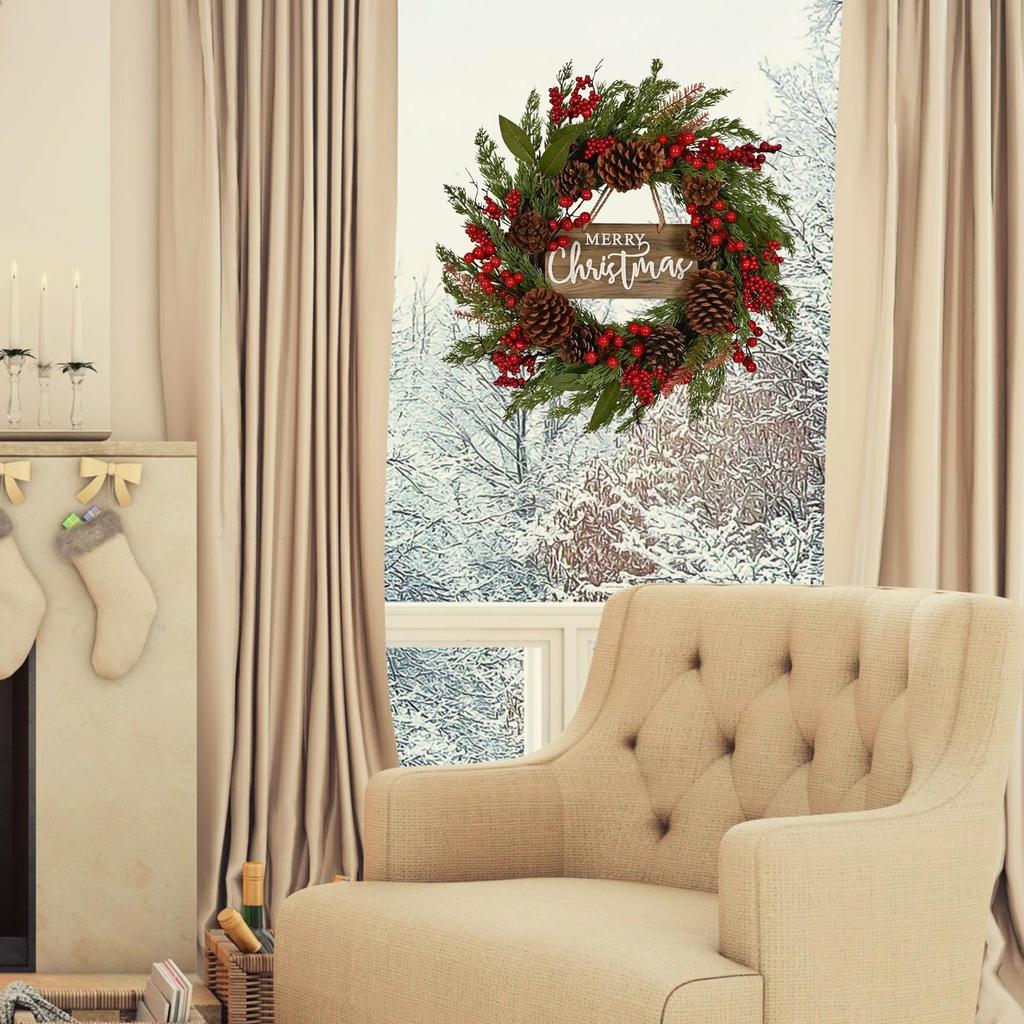 Christmas Wreath Outdoor Artificial 19.6 Inch Party Supplies With Berries Christmas Red Berry Wreath For Daily Holiday Birthday