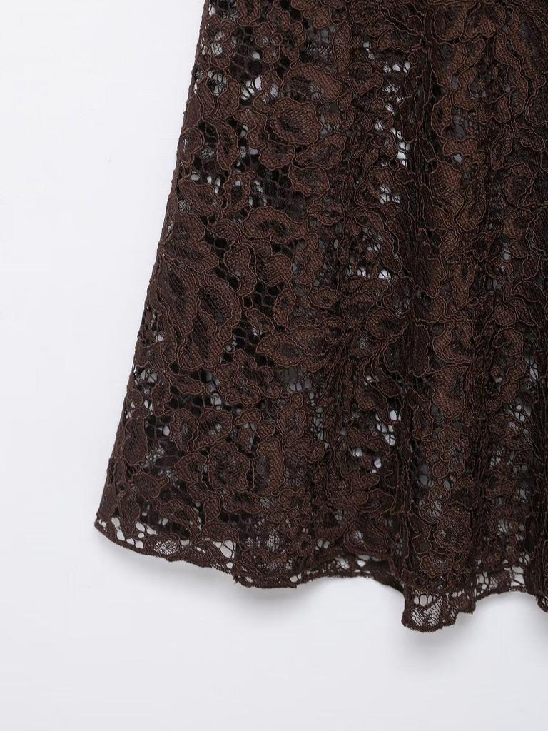 European & American Women's Retro High-Waisted Lace Satin Skirt - 2025 Autumn/Winter Collection