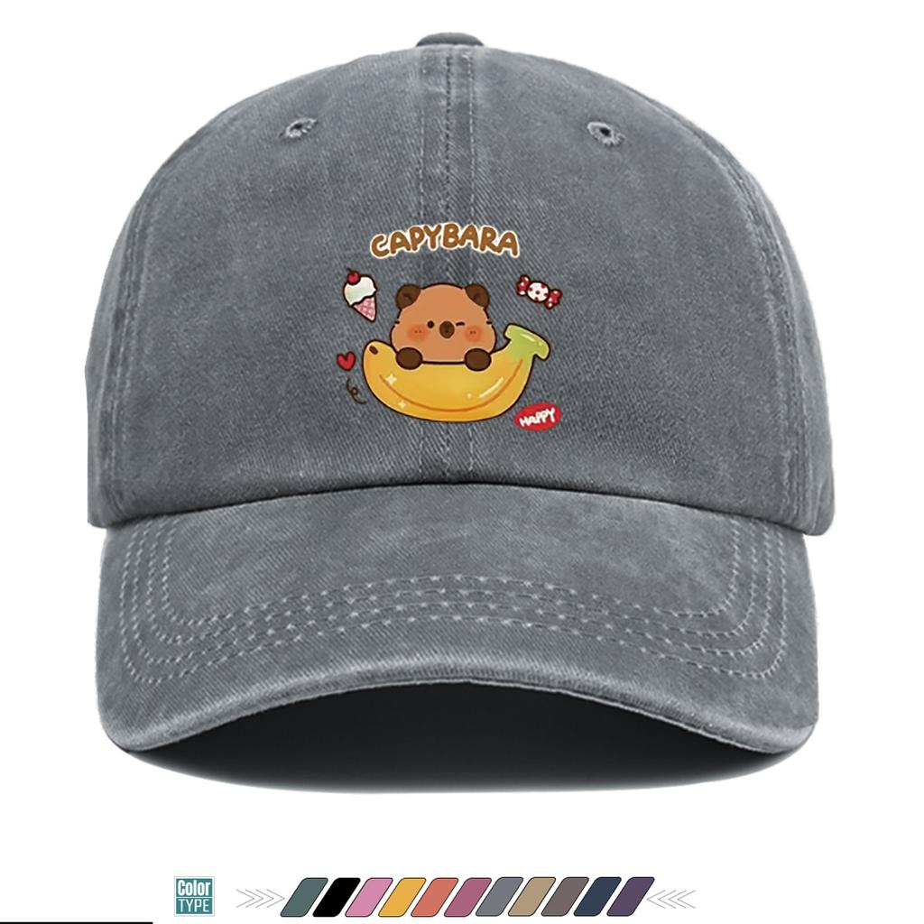 pc Capybara Cartoon Print Baseball Cap Cute Banana Ice Cream Pattern Comfortable Breathable Duck Tongue Hat Fashionable Casual