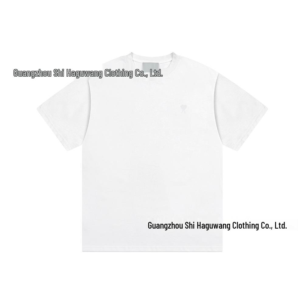 

AMI CLAMS Унисекс Повседневная Хлопковая Футболка с Круглым Вырезом и Маленькой Вышивкой в виде Сердца Large белый