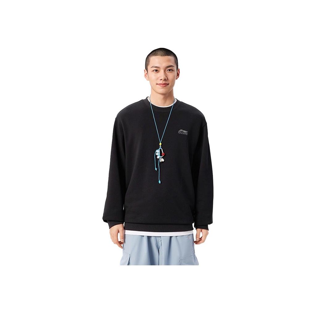Li Ning Logo Solid Color Comfortable Simple Inner And Outer Matching Student Style Running Sports Leisure Fleece Long Sleeve Sweatshirt AFDL40-1