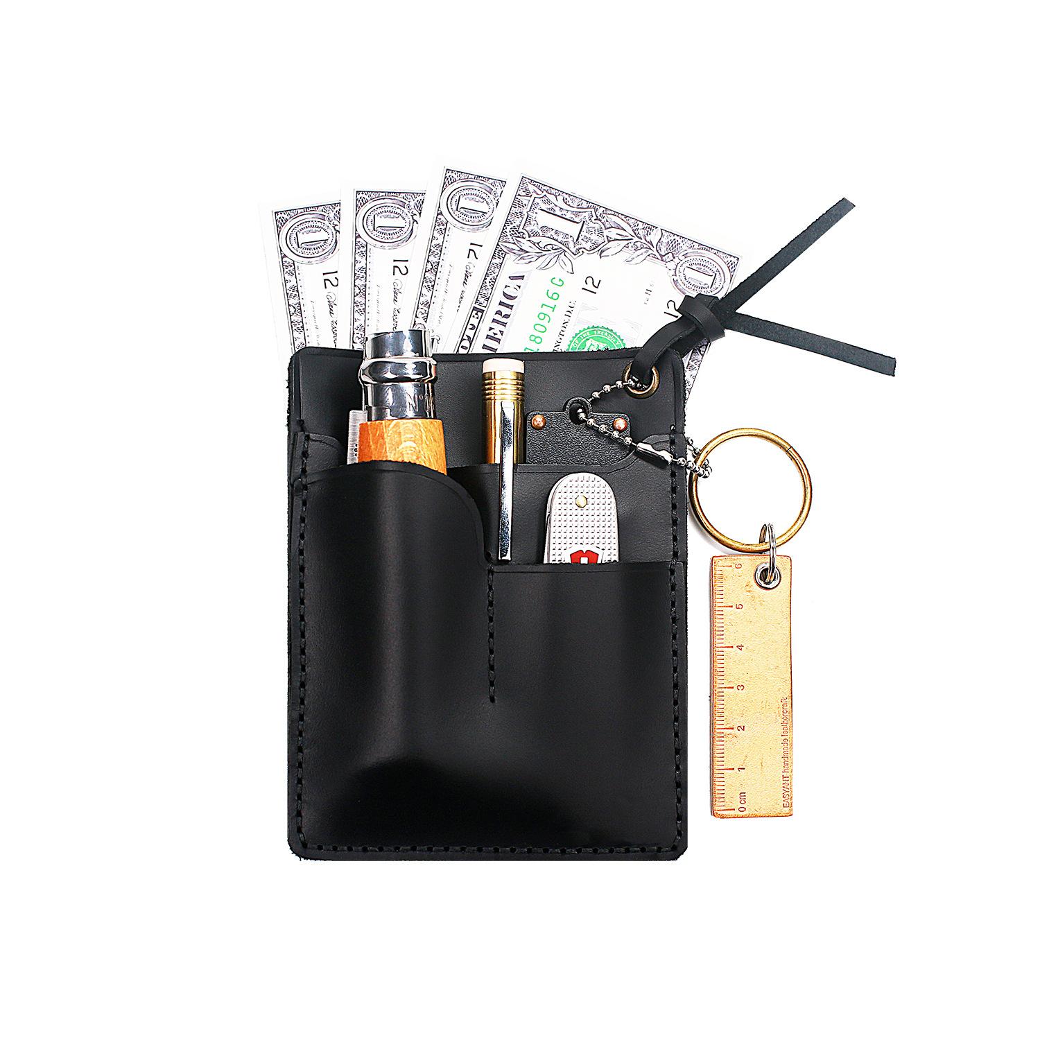 

Pure Cowhide Multi-Functional Kit, Small And Portable Pocket Bag, Mini Storage Bag, High-End Leather. чорний