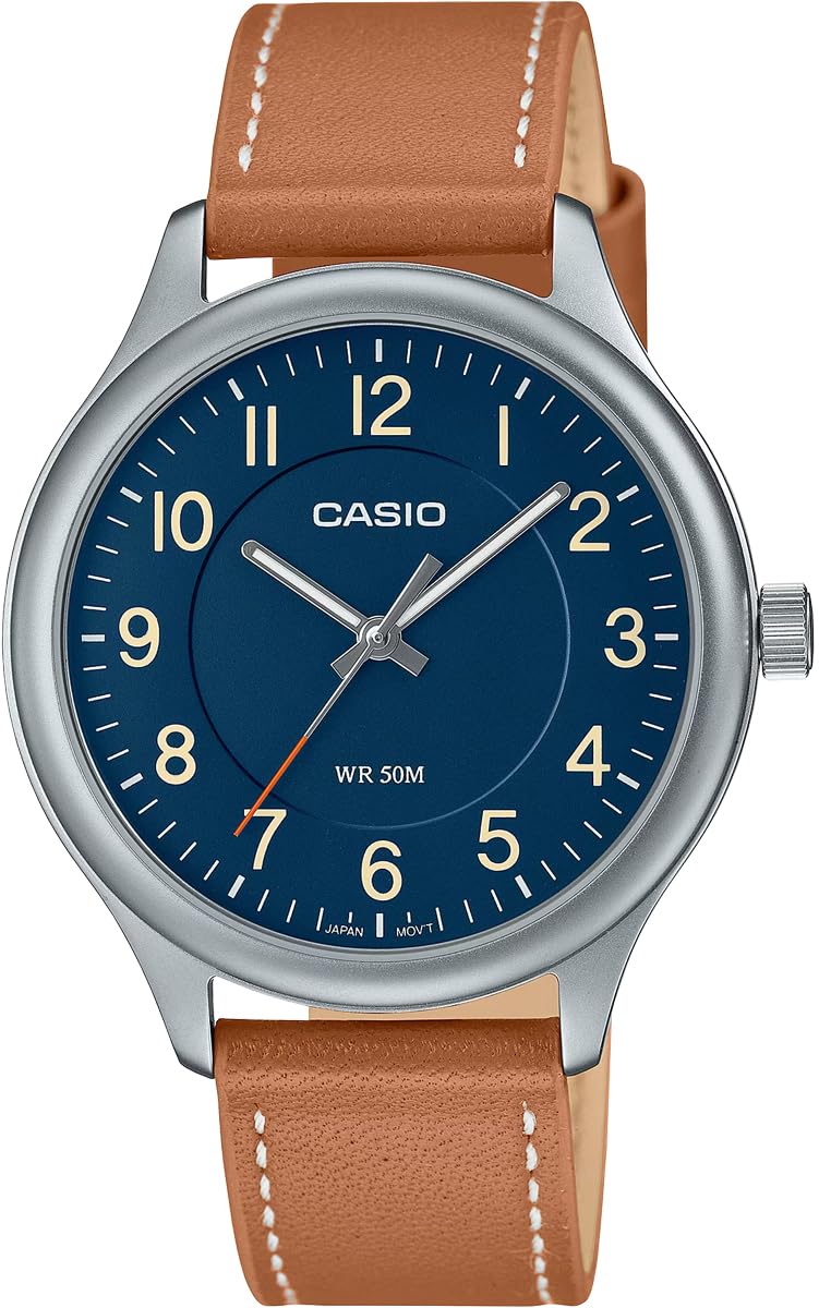 

Стандартные кварцевые часы CASIO с синим циферблатом и коричневым кожаным ремешком, модель Overseas [Casio] Мужские MTP-B160L-2BV [Товар]