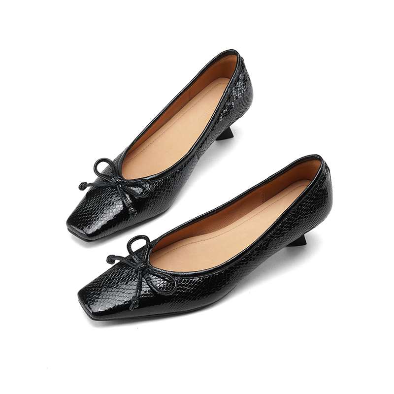 Krazing Pot Sheep Skin Summer Spring Autumn Stiletto Med Heels Butterfly-knot Women Square Toe Shallow Pumps