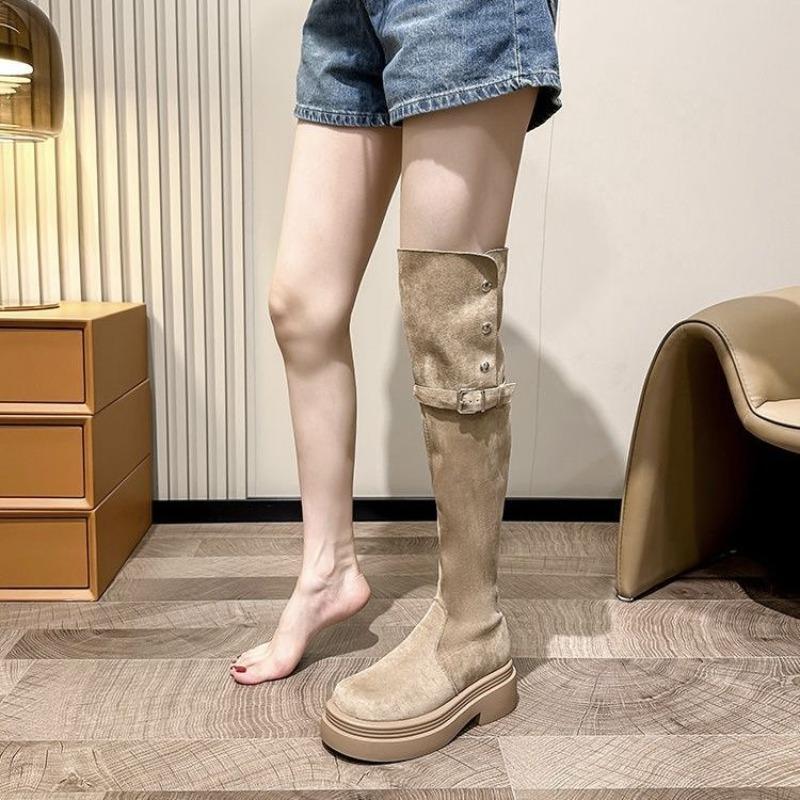 Knee Folded Long Tube Two Wear Thick Heel Boots Children Autumn and Winter New Thick-soled Thin Boots Knight Boots Women