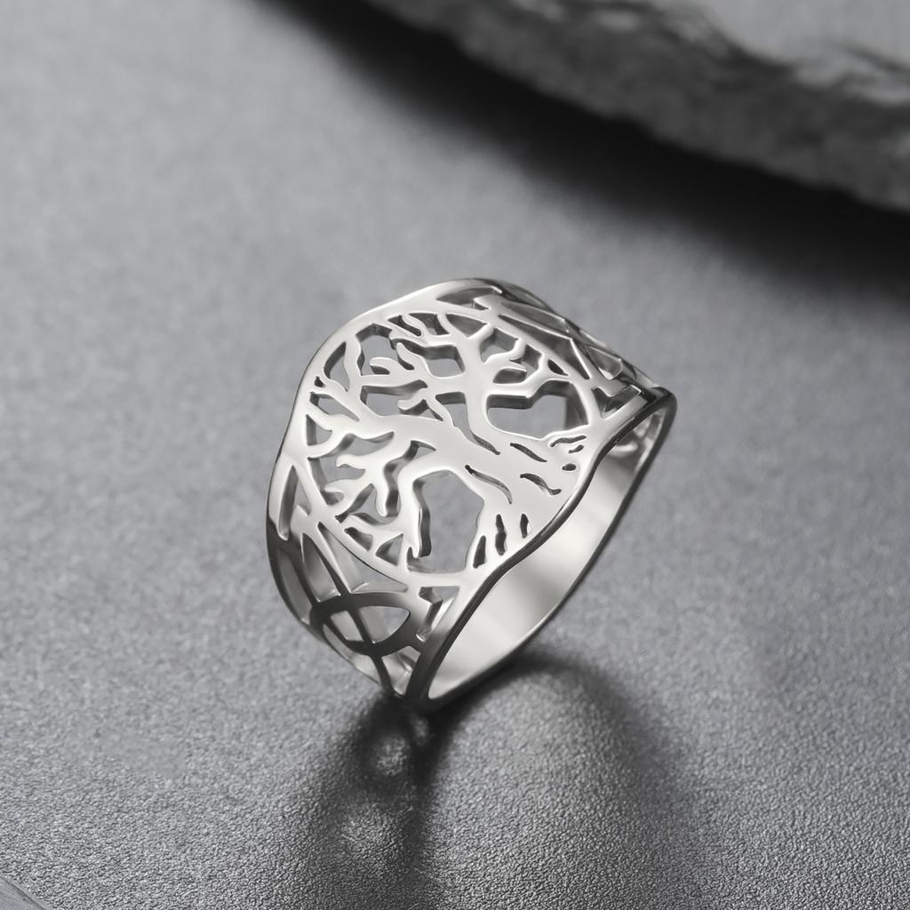 Vintage Tree of Life Knot Ring for Women Men Stainless Steel Wide Finger Ring Amulet Jewelry Birthday Gifts