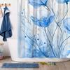 ~O~1pc Elegant Blue Flower Shower Curtain - Delicate Petals, Light Blue Gradient, Minimalist Design, Polyester,70.8x70.8In,12 Ho