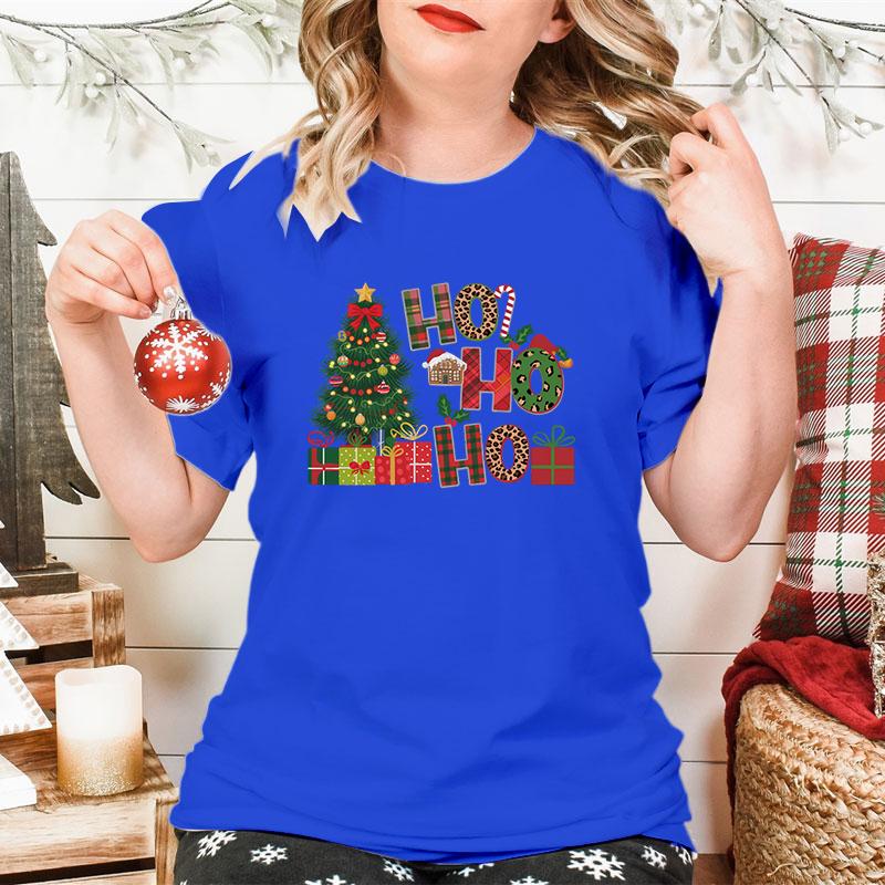 New Christmas Tree HO HO HO Print T Shirt Women Funny  Merry Christmas Tops Tees Female Short Sleeve Crew Neck Women Xmas Tshirt