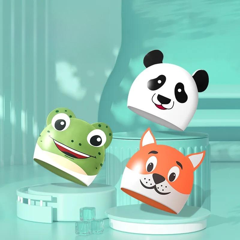 Large Swimming Caps Kids Ear Protection Long Hair Waterproof Silicone Swim Cap Swimming Hats Carton Print Swimming Accessories