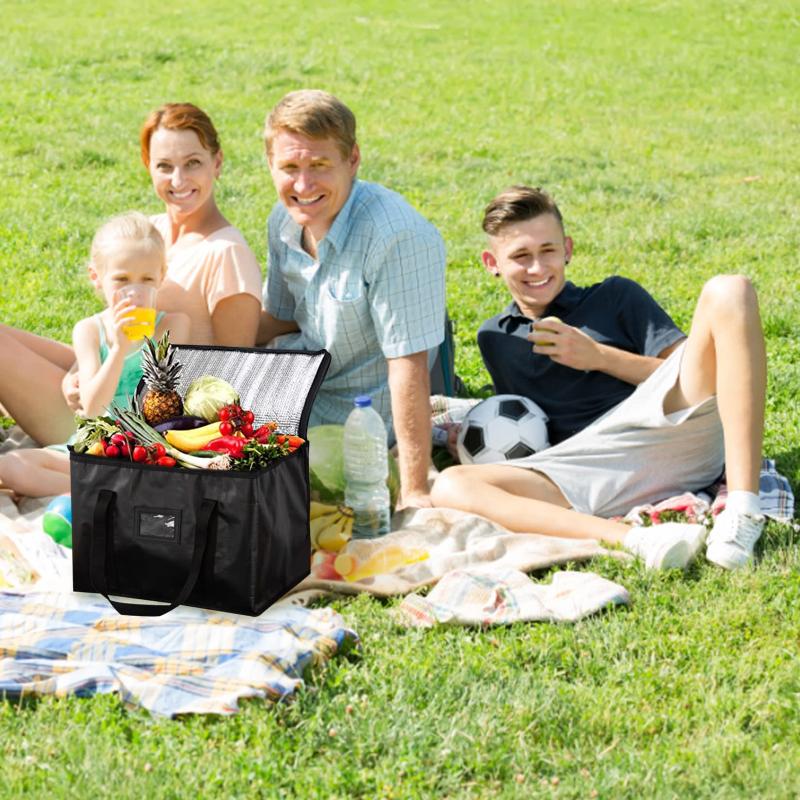 Large Insulated Thermal Tote Bag Zipper Cooler Storage Tote Bag For Food Delivery Camping Foil Lined Multi-Size
