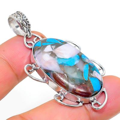 Natural Spiny Oyster Gemstone Handmade 925 Sterling Silver Pendant 2.09" Y9W41