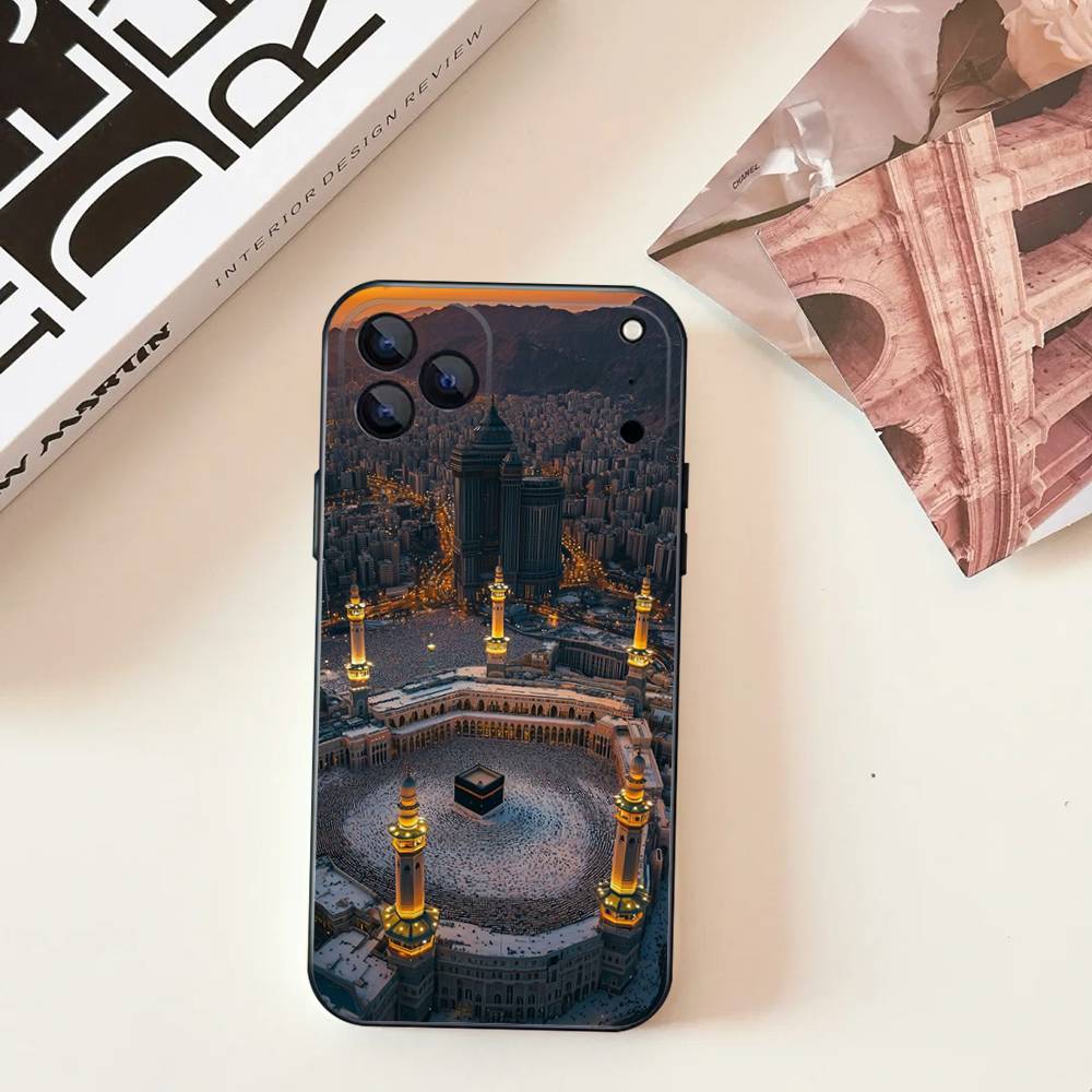 Muslimische und Kaaba Fromme Handyhülle Für iPhone 17,16,15,14,13,12,11,Pro,Max,Plus,E,SE4,Air,Mini Schwarz Präzise Lochpassung