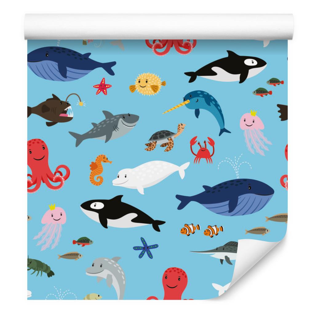 Cheerful Sea Animals Wallpaper for Living Room and Bedroom 50x1000
