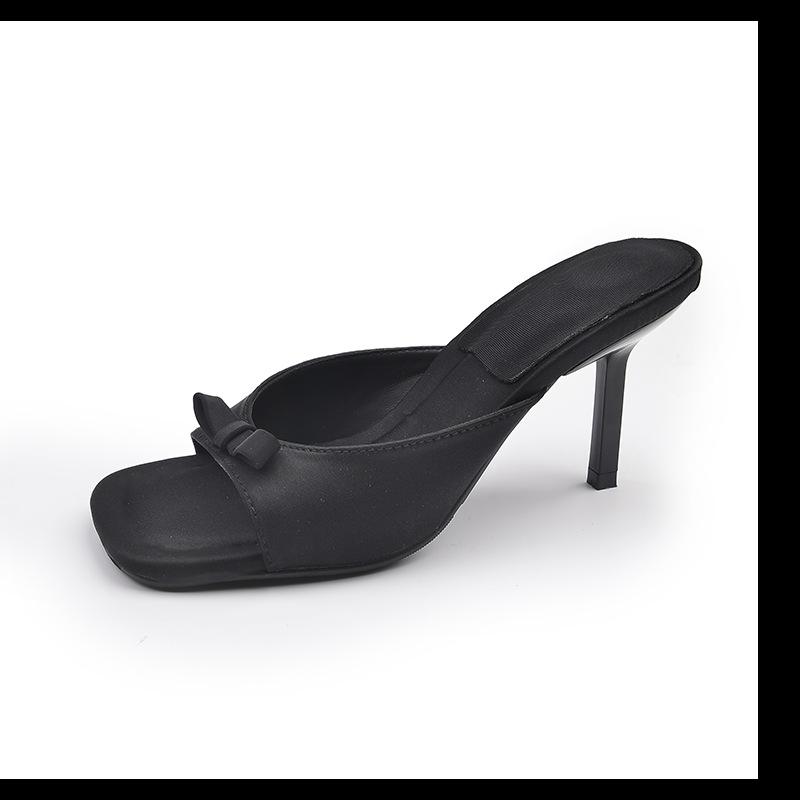 

Fine heel leopard print cool slippers women s French one-word high heels silver sandals summer new with skirt women s shoes 40