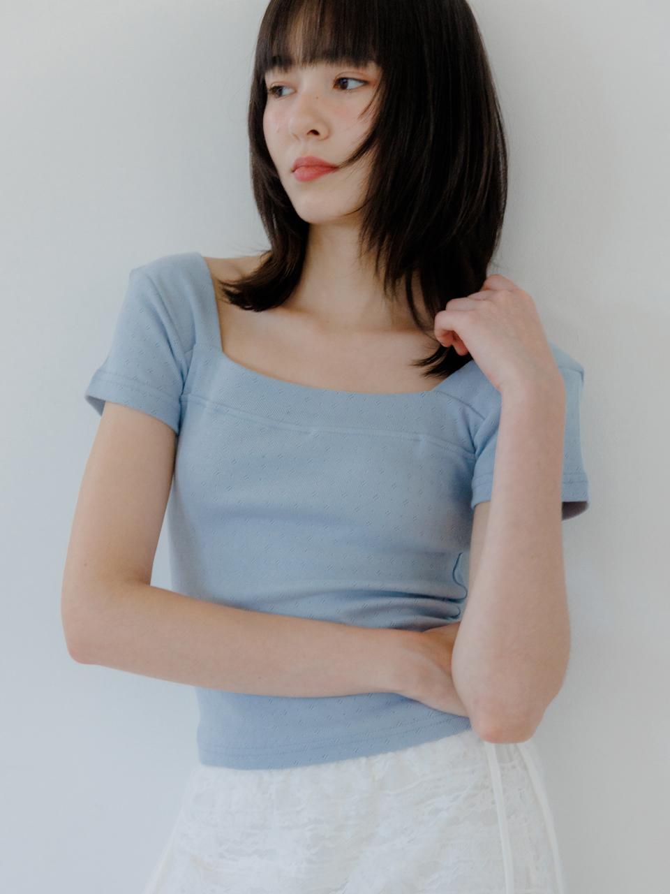 Eight Days A Week Square Neck Slim T-Shirt Sky Blue Ad513 Free