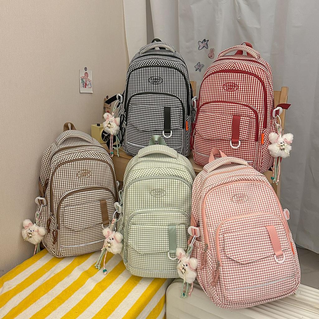 Schoolbag Plaid Contrast Color Casual Commuter Student School Bag Middle School High School Large Capacity Backpack Versatile Textured Backpack