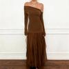 Retro One-Shoulder Mesh Patchwork Maxi Dress - Elegant Solid Color Slim Fit
