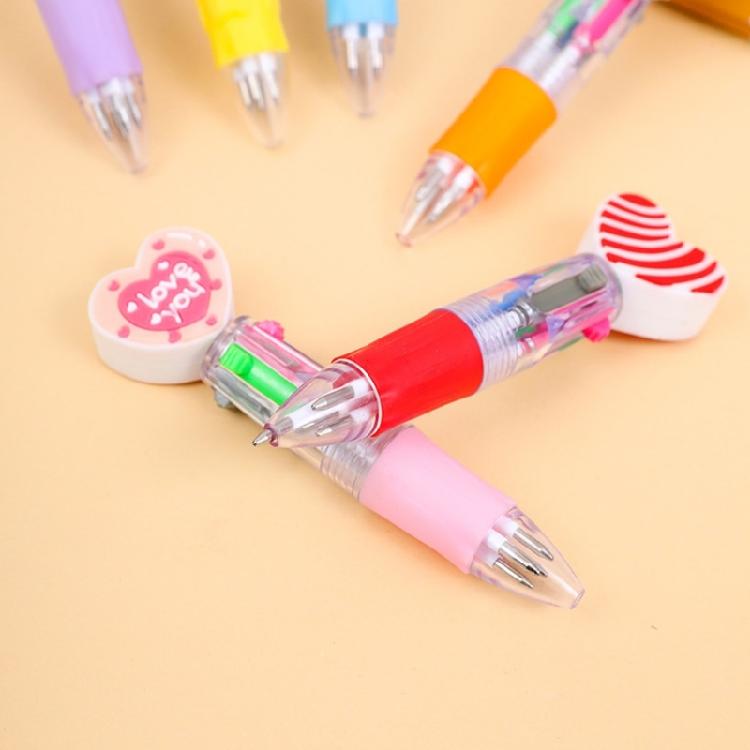12Pcs Heart Shape Multicolored Pen 4-Color-in-1 Ballpoint Pen for Daily Note Taking Drawing and Classroom Exchange Gift