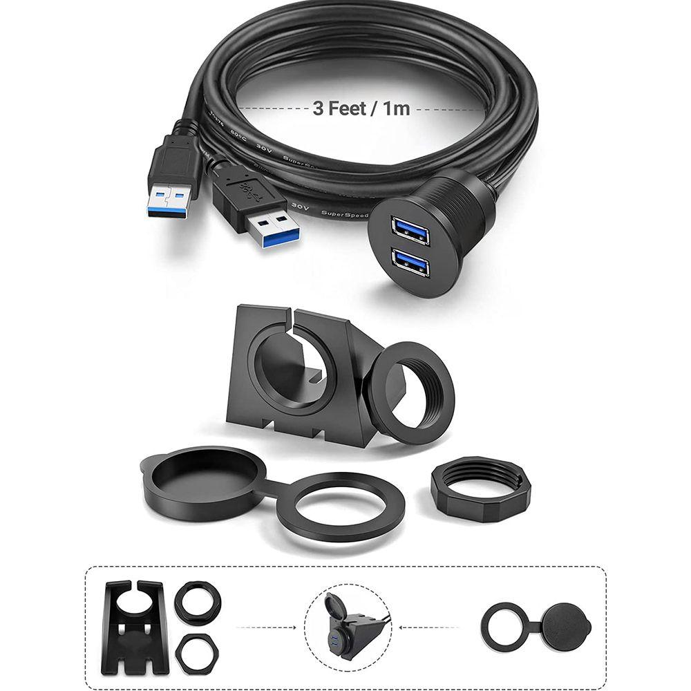 Truck Waterproof Round Car Dashboard USB 3.0 Extension Cable Panel Flush Mount