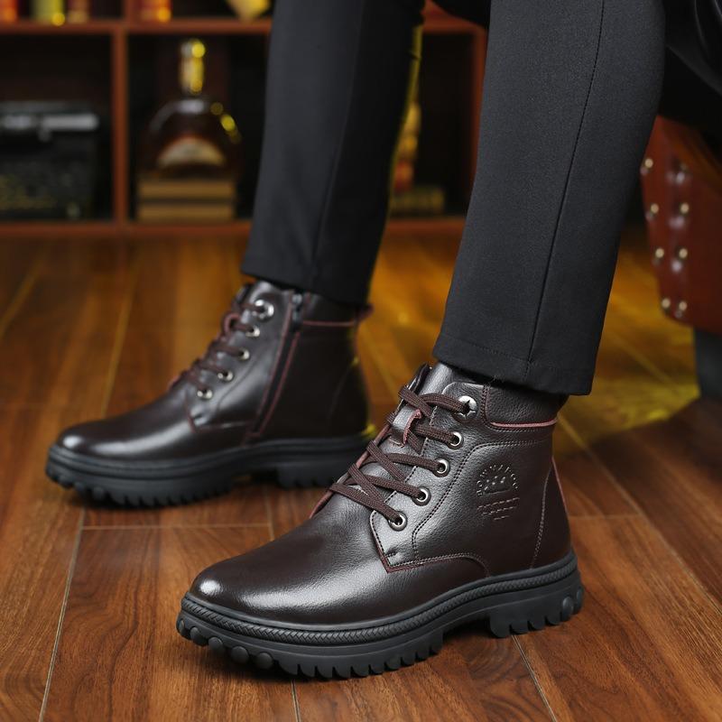 Iarnă nou pantofi de bumbac pentru bărbați din lână cu top înalt catifea cald cizme de exterior pantofi pentru bărbați din piele naturală pantofi din piele