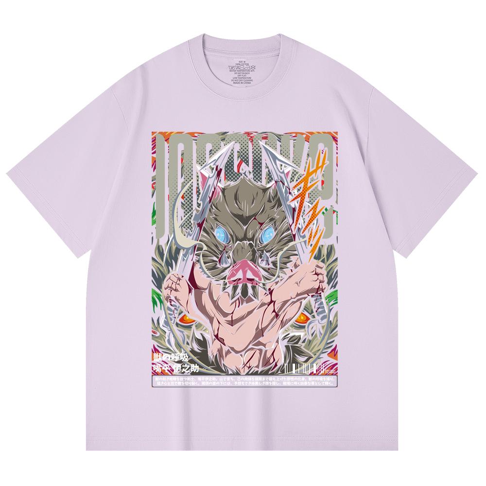 230 Gsm 100% Cotton Demon Slayer V96 Inosuke Print Unisex Heavy Cotton T Shirt