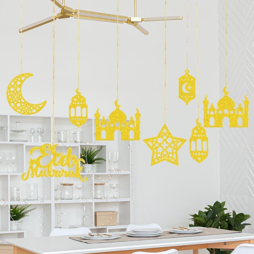 12x Ramadan Hanging Ornaments Rustic Eid Mubarak Pendants for Wall Tree Door