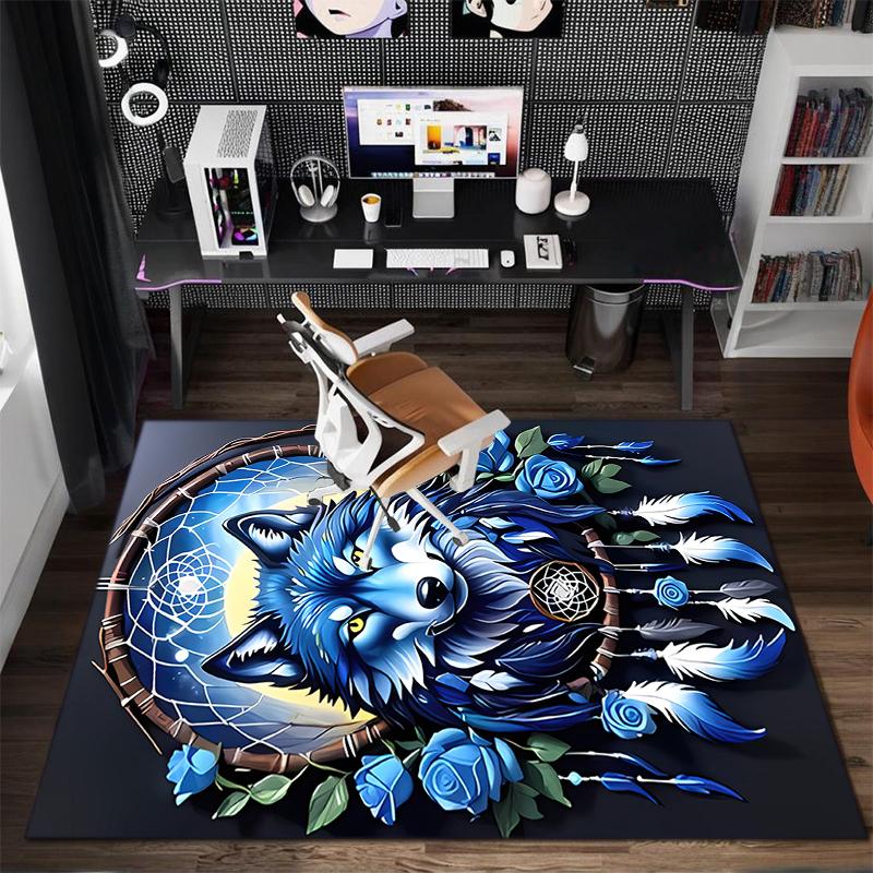 1Pc Wolf Theme Printed Circular Carpet, Home Door Mat, Outdoor Travel Protection Carpet B3