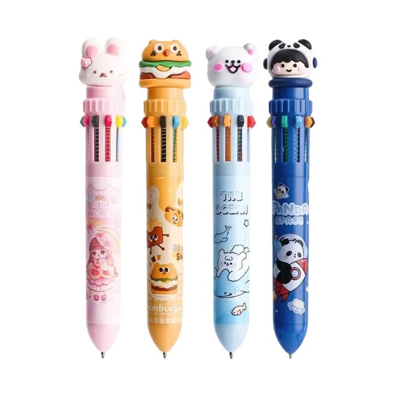 Pack of 4 10 in 1 12 in 1 Retractable Ballpoint Pens with 0.5mm Fine Tip Multicolor For School Office and Art Projects