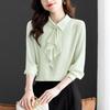 Spring 2025 French Chiffon Ribbon Shirt - Age-Reducing Long Sleeve Top for Women