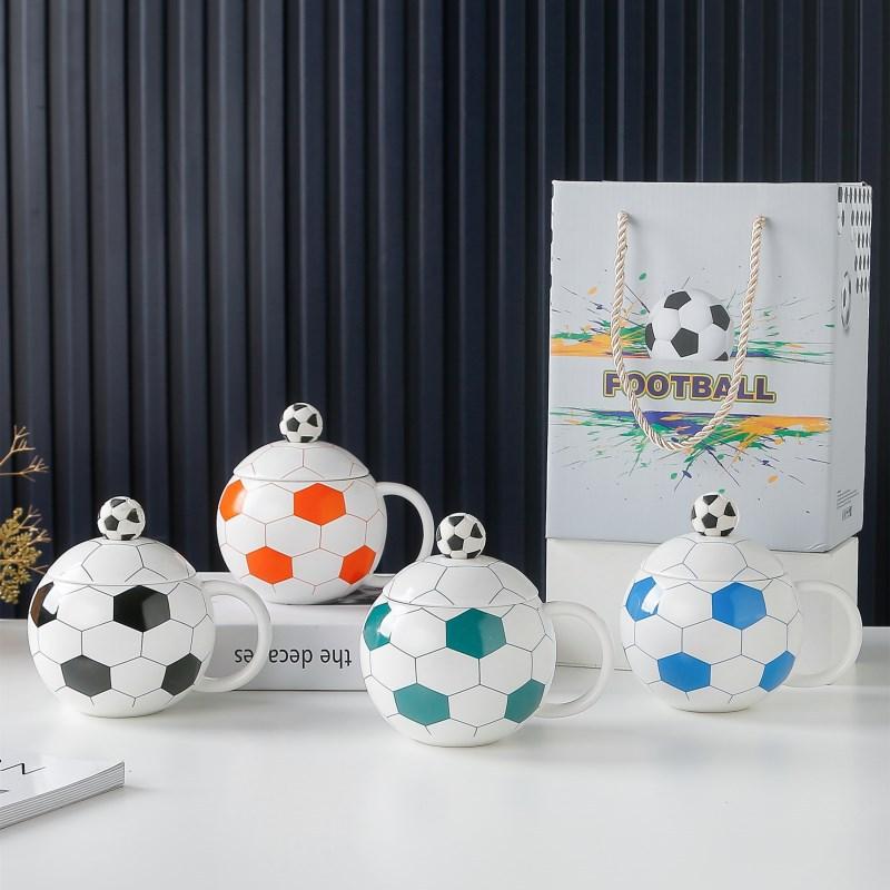 World Football Ceramic Cup with Lid, Sports Souvenir Planet Mug, Coffee Water Cups, Handheld Gift