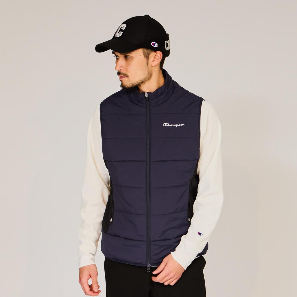 Jacket Stretch Thermal Windproof Water Repellent Script Logo Zip Vest Golf Navy [Champion] Men's C3-AG604