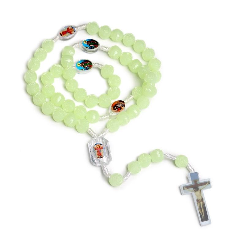 glowing in Dark Rosary Necklace Holy Jewelry Charm Decoration for Birthday Wedding Festival Decoration