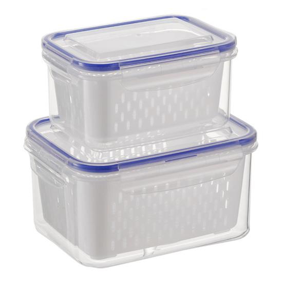4-In-1 Fruit Vegetable Storage Container with Removable Filter Leak-Proof Airtight PP Storage Box for Washing Draining Stackable Food Organizer