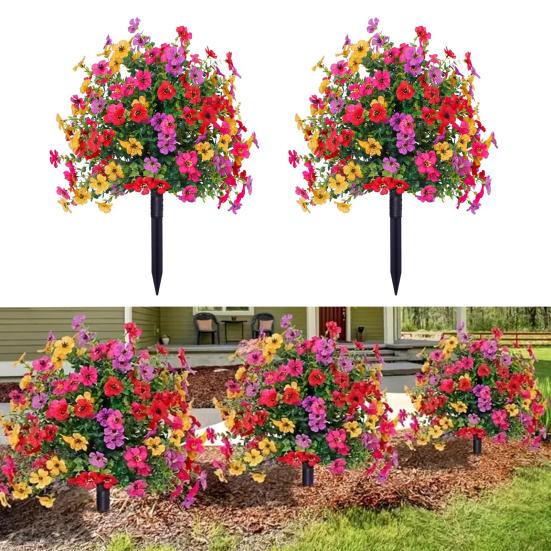 Künstliche Petunienblume für den Außenbereich 56 cm UV-beständige Fake-Büsche Kugelform Buchsbaum-Imitat Realistische Kunstblume mit Stab für Veranda Garten Hof