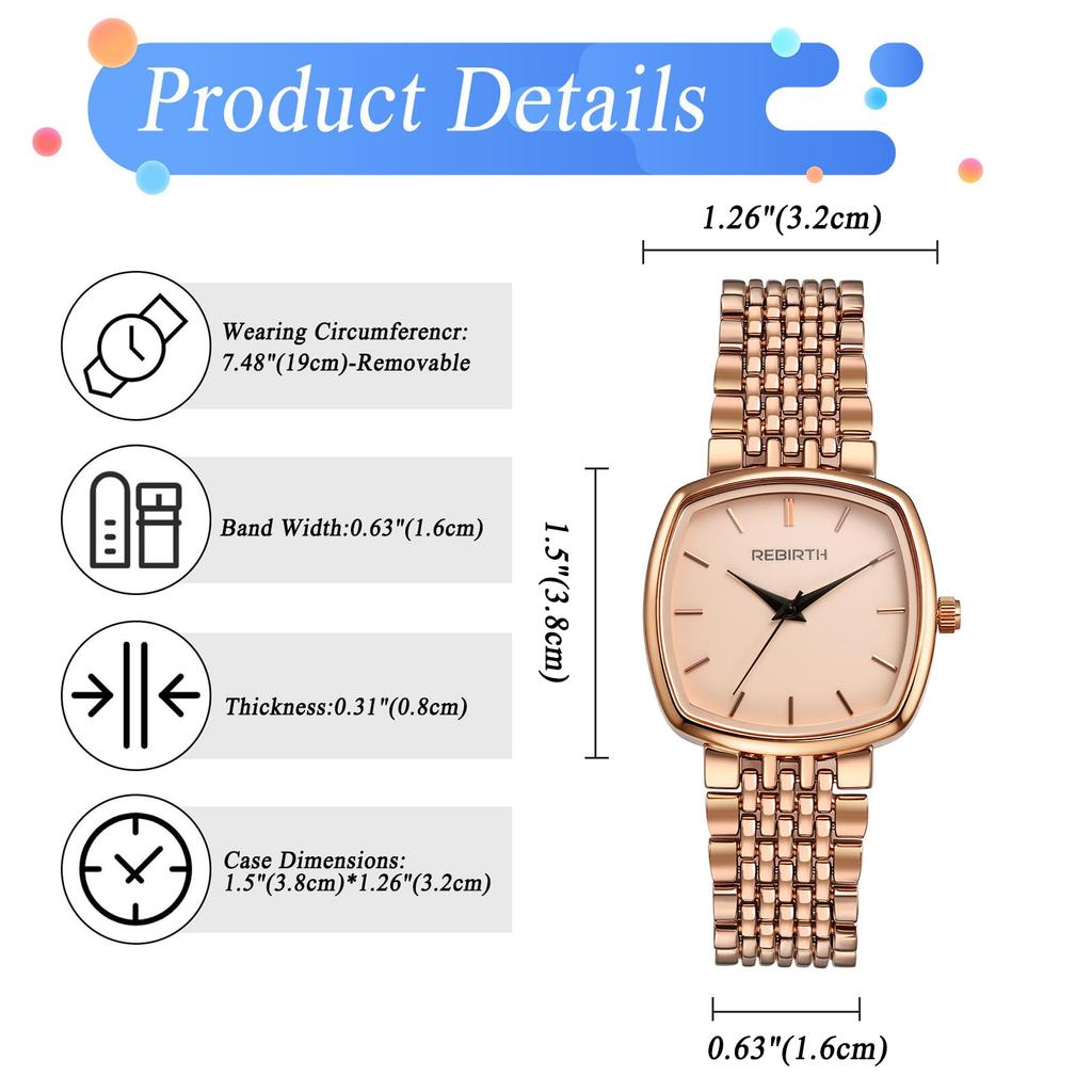 Women's Watch Square Stainless Steel Band Waterproof Cute Fashion Analog Display Adjustable Length Quartz Watch Fashion Accessory - Birthday