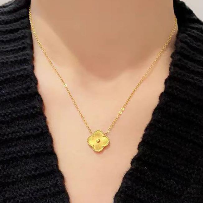 Light Luxury Rose Gold Double-Sided Titanium Steel Four-Leaf Clover Necklace Does Not Fade Women'S Gift