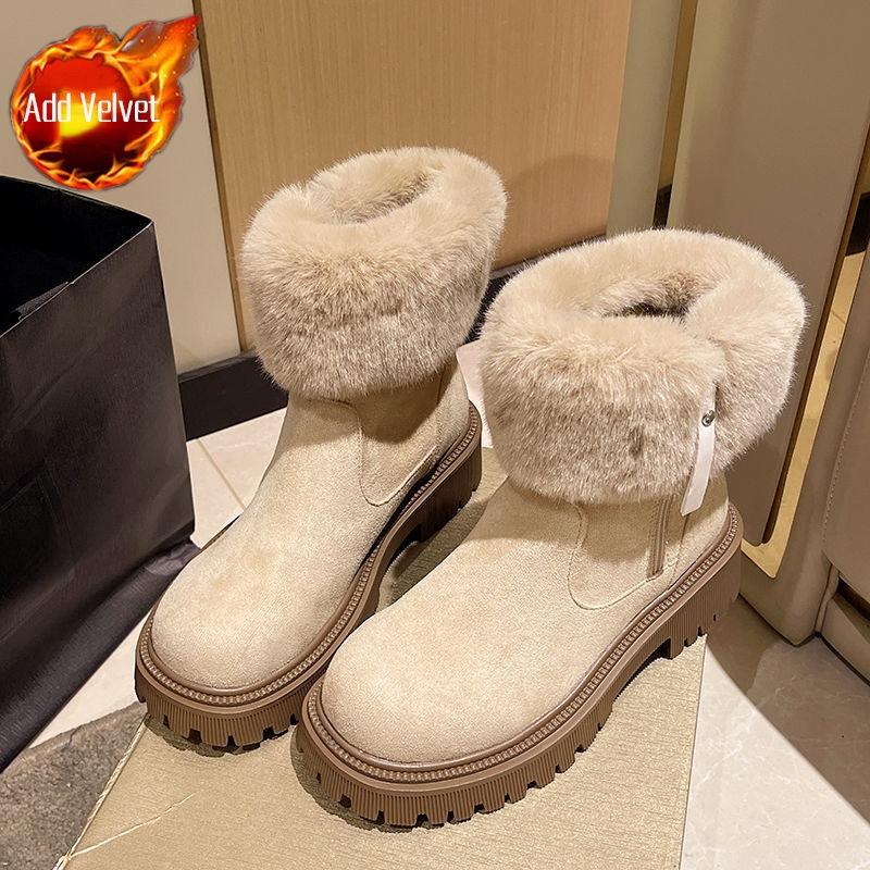 Winter Round Toe Large Size Warm Platform Woman Shoes 2025 Novelty New In Fashion Padded Goth Fleece-lined Snow Boots for Women