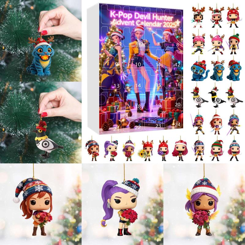 Kpop Demon Hunter Advent Calendar 2D Acrylic Pendant Christmas Tree Hanging Decorative Gift New Year 24 Days Countdown Blind Box