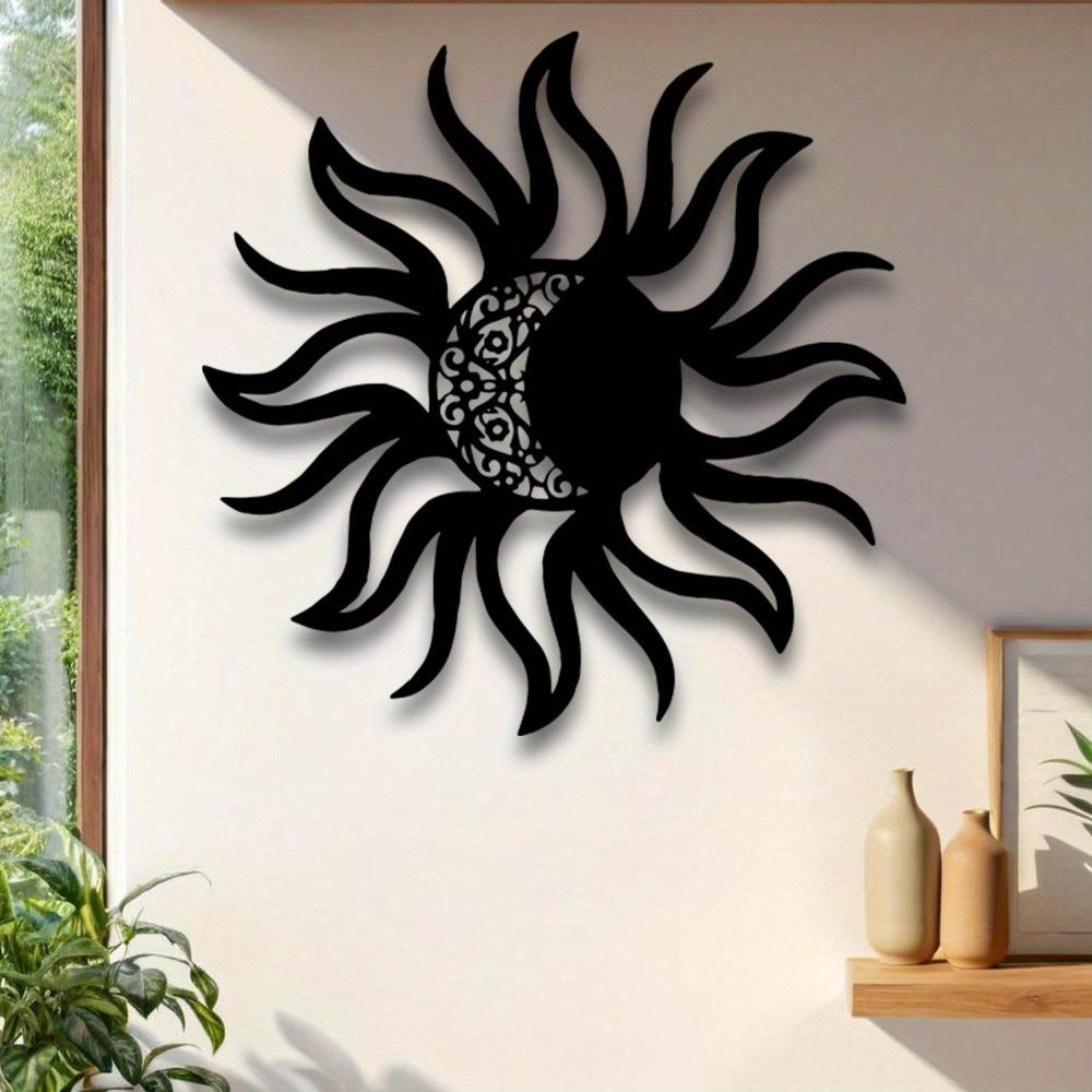 Art Mural Soleil et Lune Décoration Métallique Sculpture pour Maison Intérieur Extérieur
