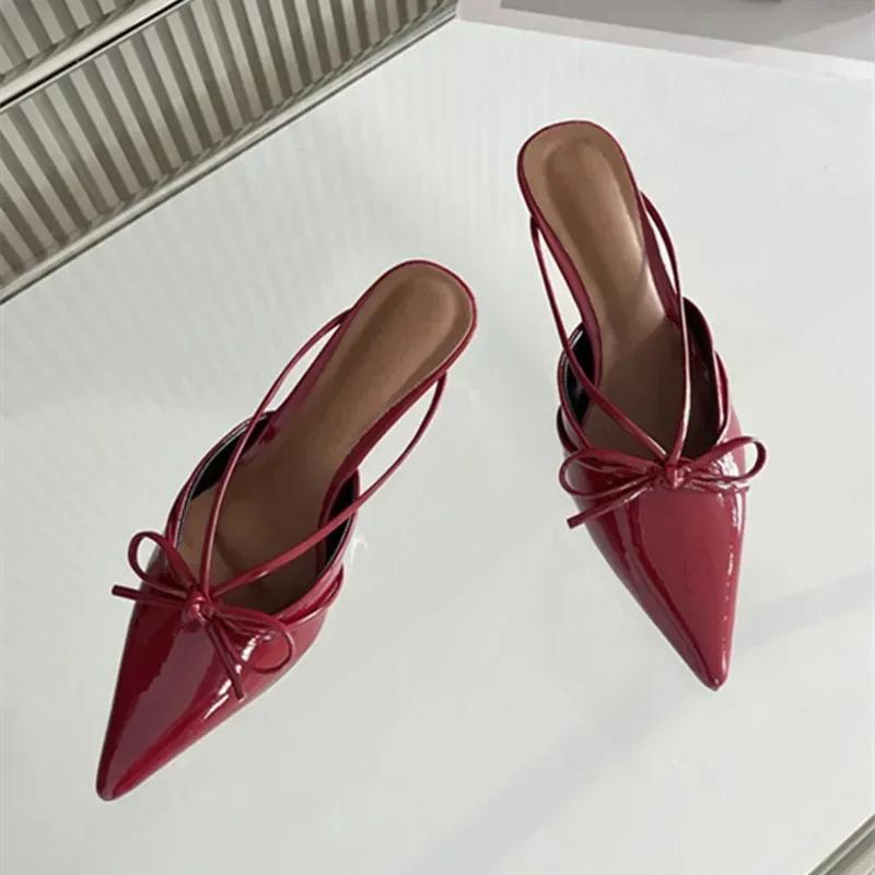 Luxury Designer Bow Decoration Women's Slippers Sexy Pointed Toe Low Heel Slide Sandals Summer Mules Loafers Sandalias De Mujer