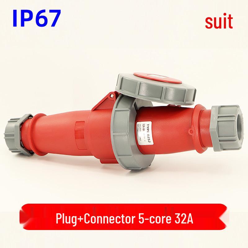 Waterproof 3-core 4-pin 5-hole Male-Female Aviation Plug Socket, Three-Phase Electrical Connector, 16A/32A, IP67.