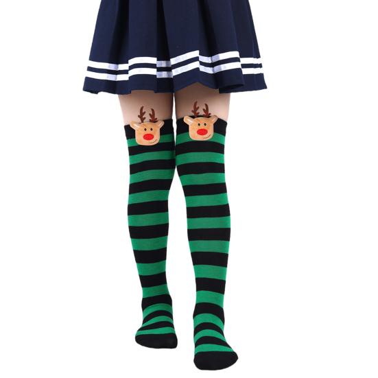 Kids' Christmas Socks Reindeer Plush Striped Knee-High Stockings Over Knee Socks Festive Holiday Wear for Boys Girls