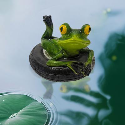 Garden Ornaments Frog Statue Water Floating with Frog Ornament Lotus Leaf and Frog Ornament for Outside Adorable Decoration